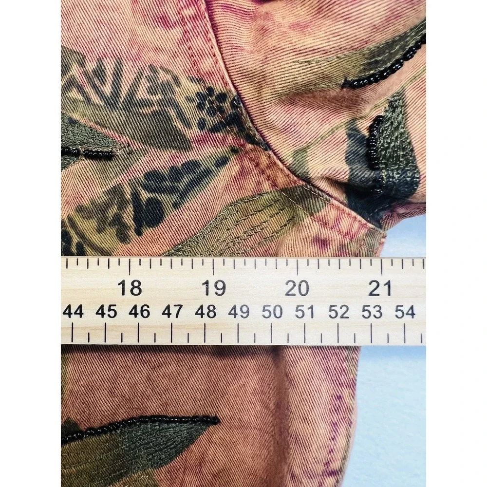 Chico's Design Womens Size 1/M Beaded Tropical Leaf Print Button Front Blazer